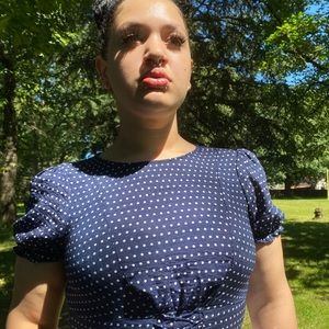 Exhilaration blue and white crop top